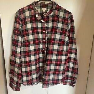 Women’s J. Crew Red and Blue Plaid Ruffle Blouse